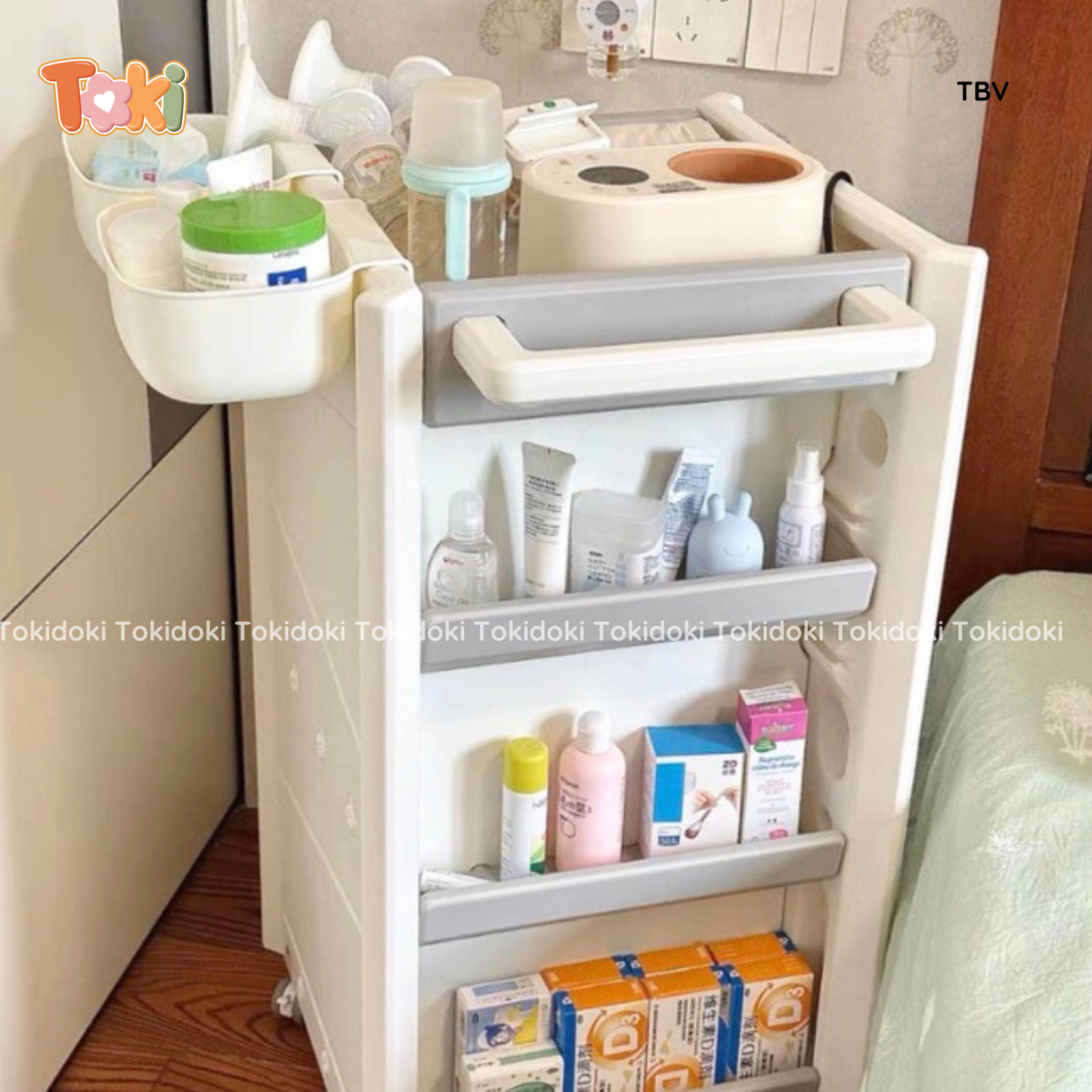 Tủ đầu giường đa năng có bánh xe di chuyển Babyviva