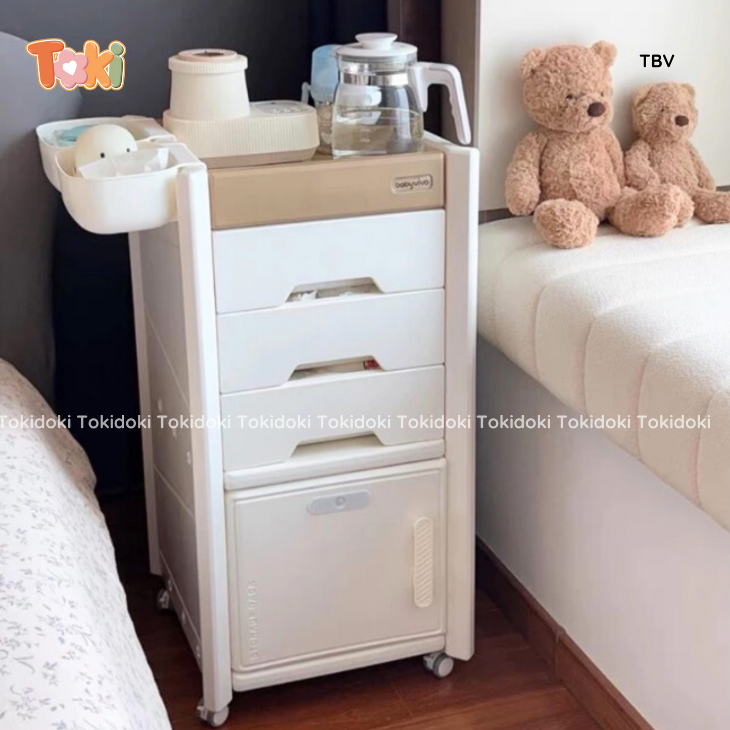 Tủ đầu giường đa năng có bánh xe di chuyển Babyviva
