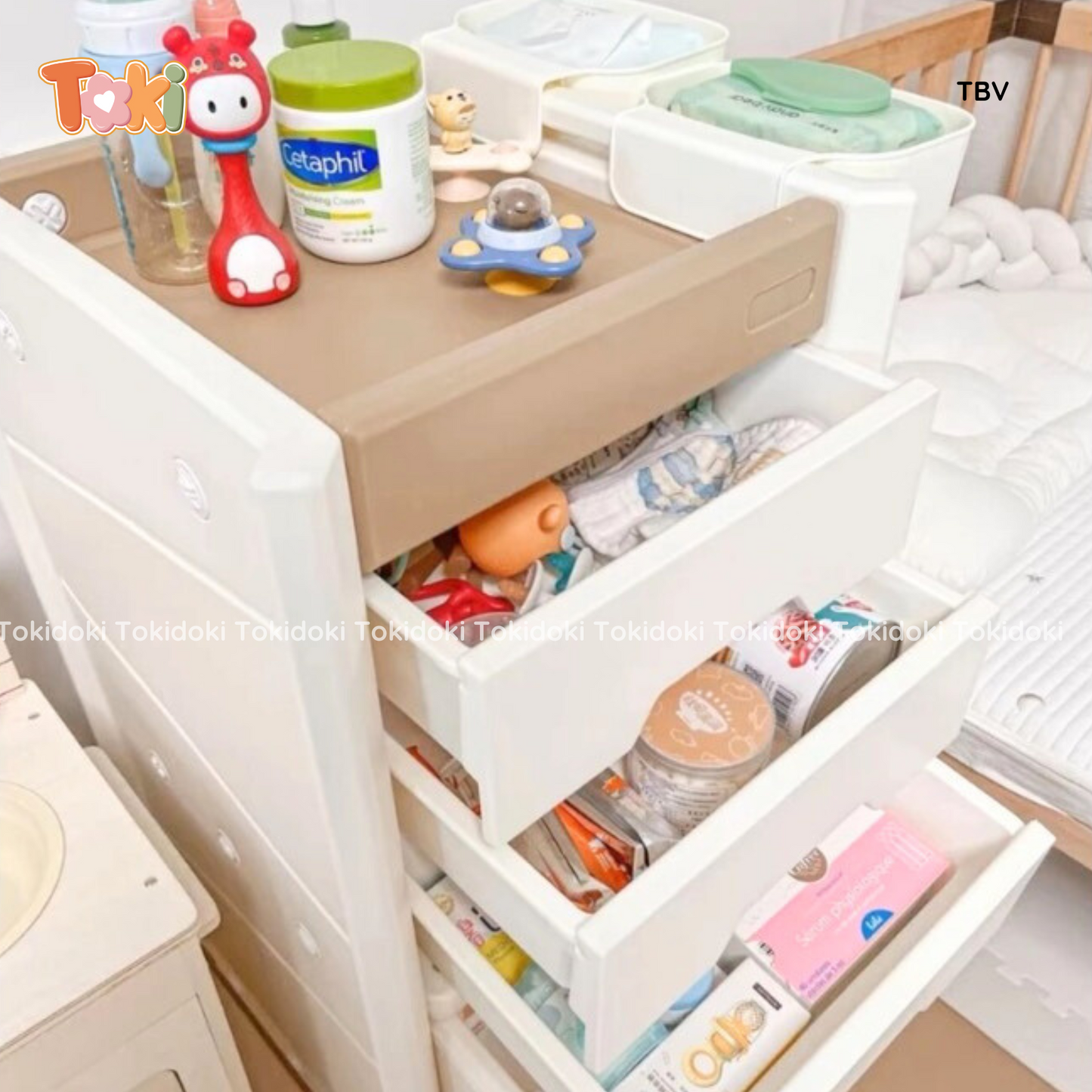 Tủ đầu giường đa năng có bánh xe di chuyển Babyviva