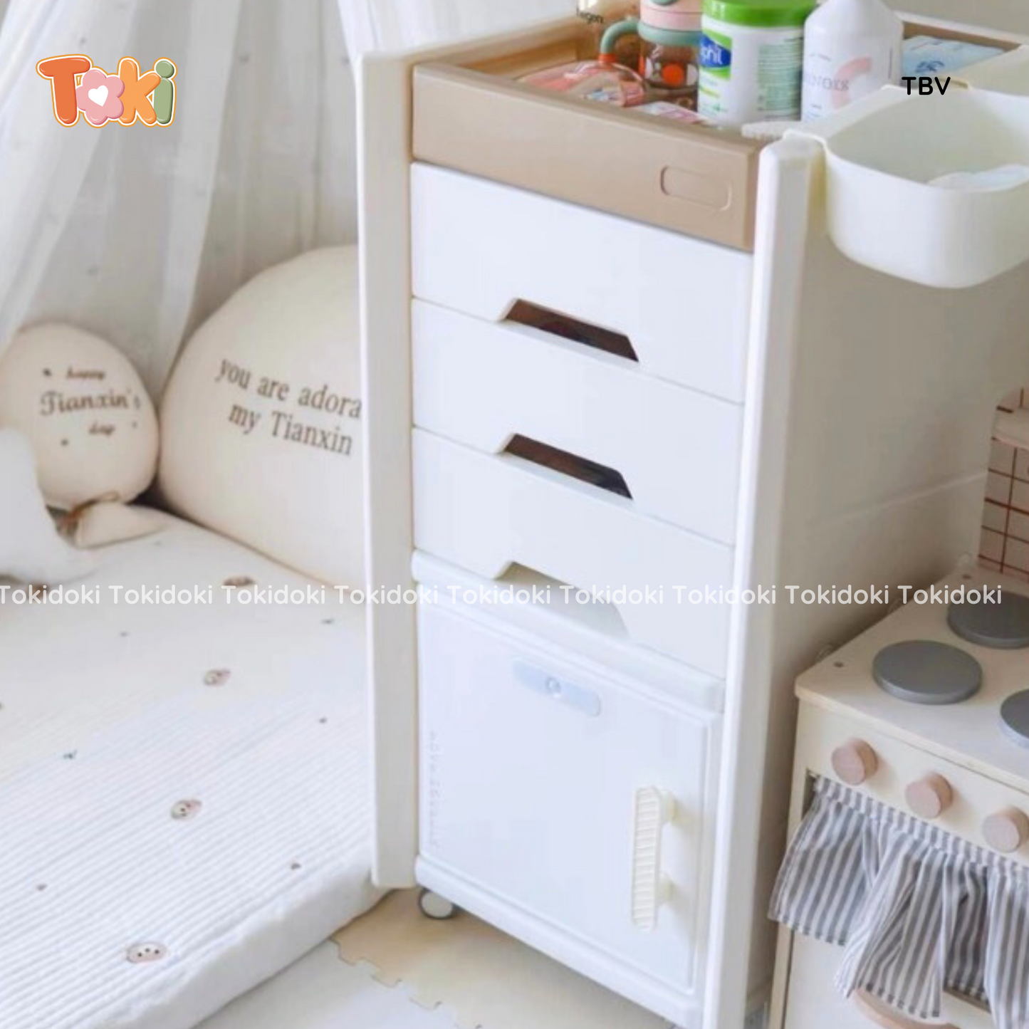 Tủ đầu giường đa năng có bánh xe di chuyển Babyviva